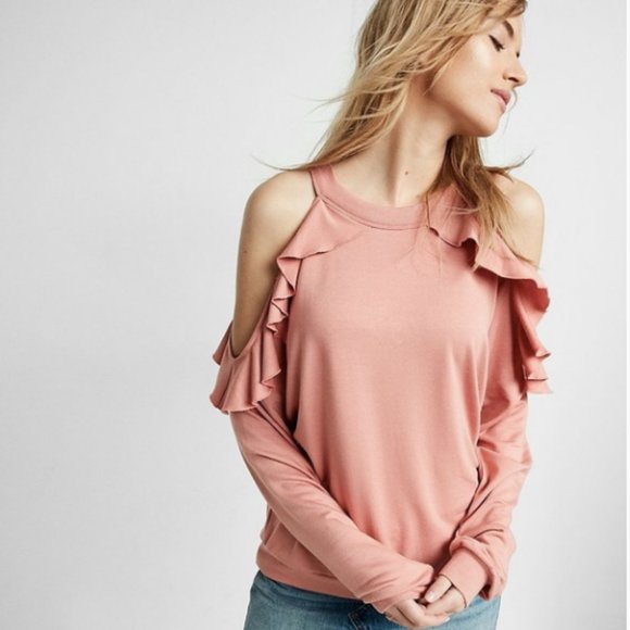 Express Tops - Express One Eleven Cold Shoulder Ruffle Sweatshirt